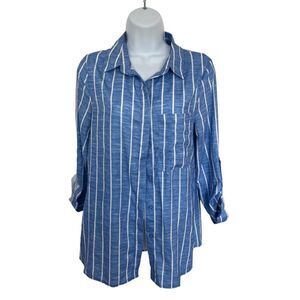 🔥4/$25 Striped Button Down Long Sleeve Top Blue & White Small